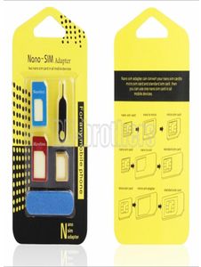 Желтая упаковочная коробка 5 в 1 металлическая сим -карта адаптер Nano Micro Adapter с наждачной бумагой для iPhone 4 5 6 1000SetSlot6514367