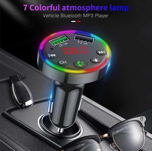 Araba Bluetooth FM Verici 7 Renk Led Arka Üyesi Radyo Ücretsiz Mp3 Müzik Çalar Atmosfer Işık O Alıcı USB Charger1953963