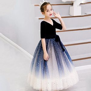Kız elbise çiçek çocuk pengpeng iplik prenses elbise 2024 bahar performansı şık küçük ev sahibi yürüyüş şovu çocuk