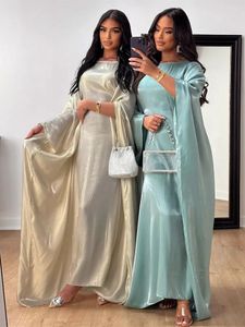 Ramazan Yaz Batwing Sleeve Saten Kelebek Abaya İslam Müslüman Maxi Elbise Ka Kadın Kaftan Robe Musulmane Femme Vestidos 240412
