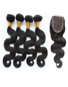 Vergine brasiliana non trasformata Wave per capelli umani per capelli umani 4 ramppami con 44 pizzo di chiusura 6A Weftclosure9163642