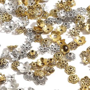 50pcs Tibet Antika Gümüş Renk Altın Yaprak Çiçek Boncuk Uç Kapaklar Mücevher Yapımı İğne İşi Ara Mafsül Boncuk Kapakları DIY Aksesuarları 240408