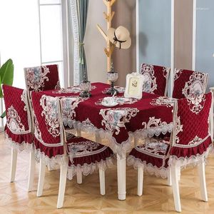 Sandalye lüks yemek masa örtüleri kapak pamuk jakard yastık seti modern toz geçirmez masa havlu yuvarlak ev düğün dekor