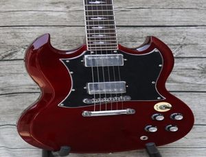 ACDC Angus Young Signature Koyu Şarap Kırmızı SG Elektrikli Gitar Küçük Pim Tonu Pro Şimşek Bolt Kakılış İmza Kafes Rus RO7922854