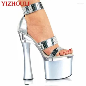 Kleiderschuhe Sommer 7 Zoll High Heel für Frauen Pole Dancing Sandalen 18 cm Silberplattform Riemchen Heels Party