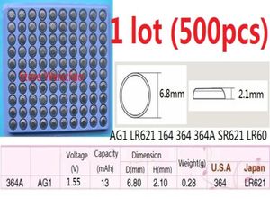 500pcs 1 лот Ag1 LR621 164 364 364A SR621 LR60 155V щелочная кнопка Батарея батарея батарея батареи 1073978