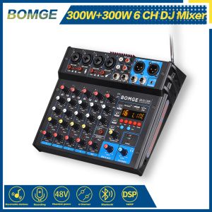 Mikser Bomge 6 Kanal DJ Mixing Console Power Karaoke Stereo Amplifikatör Ses Mikseri 300W 48V Phantom Power Bluetooth USB MP3 FM Radyo
