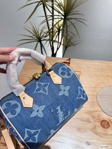 Tasarımcı Kadınlar Güzel Denim Omuz Çantası Lüks Baskılı Tuval İpek Eşarp Yastığı Yemek Çanta Boyutu 25x19cm