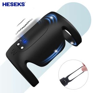 Heseks Double Ring Penis Vibrator 9 мод эрекция члена поддержки Улучшение сексуальной игрушки для мужчины или пар