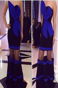 Eşsiz Tasarım Straplez Gece Gowns 2016 Mavi ve Siyah Seksi Sırtsız Balo Elbiseleri Görmek Suudi Arabistan Resmi Partisi Vesyido4308572