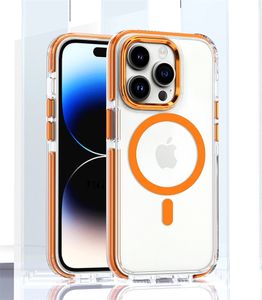 Беспроводная магнитная всасывающая заряд для iPhone15 14 13 12 11 11 Pro Max Plus Samsung S24 S23 Ultra Plus Transparent TPU мягкая и твердая комбинированная обложка Magsafe Case