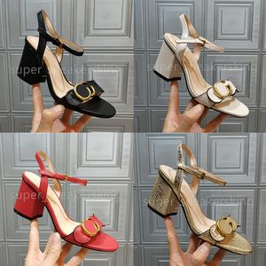 Women Classic Sandals Designer Brand High Heels Calf Leather Dress Shoes Slides Summer Metal Belt Burchle Sandal Tamanho 35-41