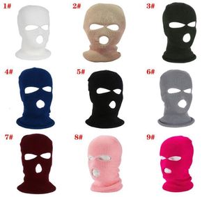 Beanie Balaclava Kış Tam Yüz Şapka Sıcak Kayak Maskesi 3 Delik Örgü Açık Beyaz Black9438412
