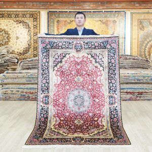 Tapetes yilong 4'x6 'Turkish Silk Carpet Vantage Red Hand Made China Rug (ZQG477A)
