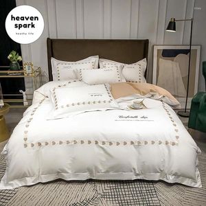 Bedding Sets Luxury Egyptian Cotton Borderyer Duvet Capa lençóis e travesseiros Sabanas House de Couette 220x240 Superking Tamanho 4pcs
