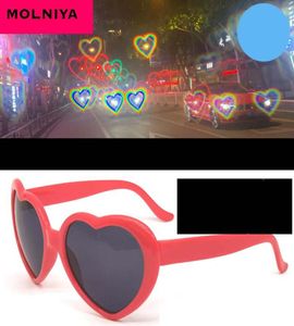 Love Heart Shape Sunglasses Sun Frame Light Light Change Love Lens de coração colorido óculos feminino Rosa Rosa Tons5823694