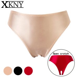 Pantolon xckny saten parlak tanga yağı pürüzsüz açık kasık tang spor pantolon dipbantlar dipantlar seksi iç çamaşırı