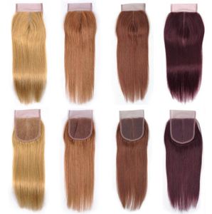 Saf renkli saç dantel kapanma satıcıları Brezilya İnsan Saçı 4x4 Dantel Kapatma Renk 27 30 33 99J Bal Sarışın Orta Auburn Karanlık Re3454655