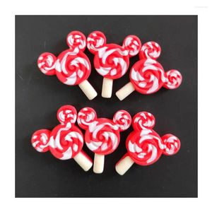 Dekoratif çiçekler 20/30/50pcs simülasyon reçine karikatür fare kafası lolipop düz cabochon scrapbooking zanaat damla küpeler Noel