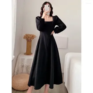 Günlük Elbise Kadınlar İçin Elbise Sonbahar Uzun kollu kare overkie uzun siyah kadın vestido de mujer femme robe