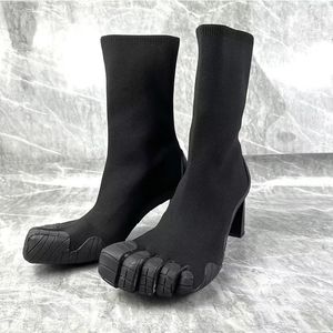 Split Toe High Heel Five Finger Sock Boots Женские натягивания на повседневных дизайнерских ботинках Black Fashion Soft High High High Boots 240329