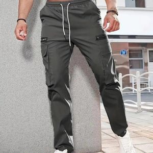 Мужские штаны Классический мужчина повседневные грузовые карманы на молнии большие и высокие спортивные наряды на открытом воздухе хаки серые брюки