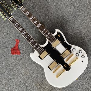 Guitar Shop Custom Shop Double Neck, Aoemine White Electric Guitar by Spring, Guitarra de frete grátis Guitarra