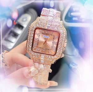 Iced Out Hip Hop Square Roman Tank Dial Men Watch Ruxury President Full Diamond Cring Clock Shiny Starry Japan Quartz Movement Watch Watches Orologio di Lusso Gifts