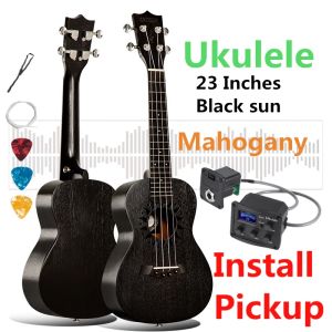 Кабели укулеле 23 дюйма Mahogany Mini Electric Acoustic Guitar 4 Strings Ukelele Guitarra Установить пикап Black Sun Retrostyle