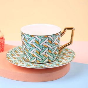 Кружки английский нерегулярная окрашенная клетчатая чашка кофейня с блюдцом послеобеденный чайная десертная керамическая кружка