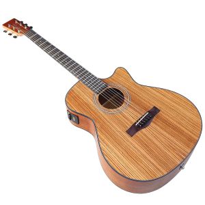 Gitar Full Zebra Vücut Akustik Elektro Gitar 6 String 40 inç Elektrikli Folk Gitar Doğal Renk Kesme Tasarımı Pikap ile