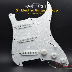 Kablolar Tek Bobin Elektro Gitar Pickguard Pickups Yüklü Ön kablolu 11 delikli SSS Kırmızı/Beyaz İnci Beyaz Gitar Aksesuarları
