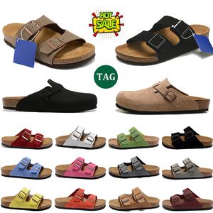 Tasarımcı Bostonlar Sandalet Shearling Mules Cork Düz Terlik Moda Toka Süet Yaz Deri Slide Favori Plaj Ayakkabıları Kadın Erkek Platform