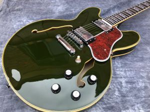 Kablolar Çin elektrikli gitar caz Hollow 335 yeşil renk krom donanım akçaağaç gövdesi yüksek kalite