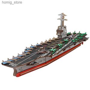 3D Bulmacalar CVN78 Destroyer 3D ahşap gemi bulmaca askeri model ahşap tekne diy eğitim oyuncakları çocuklar için ev odası dekorasyonu y240415