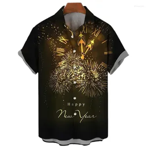Мужские повседневные рубашки счастливого года 3d для мужчин одежда одежда смешная фейерверки дизайн напитки график блузки мальчик с коротким рукавом топ