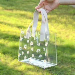 Depolama Çantaları Papatya Desen Şeffaf Tote Pvc Clear Hediye Çanta Plastik Alışveriş Çantası Doğum Günü Düğün Partisi Hediyeler Ambalaj Malzemeleri