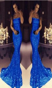 Işıltı kraliyet mavisi payetli deniz kızı gece elbiseler ucuz askısız allık pembe balo elbiseleri basit mütevazı resmi elbiseler akşam wea6451213