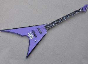 Гитара 5 струнных фиолетовых V Электрическая бас -гитара с розовым пособием 24 лада