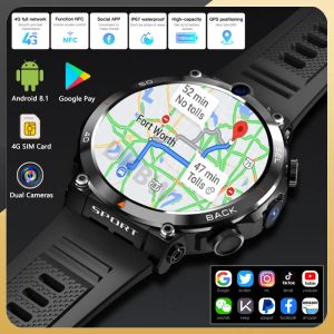 Смотрите 1.39inch Dual Camera Smart Watch 4G сетевая GPS Wi -Fi SIM -карта NFC 64GROM Google Play IP67 Android Men Women Fashion Smart Wwatch