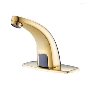 Dekoratif Figürinler Toptan Banyo Altın Otomatik Sensör Havza Musluğu Otomatik Akıllı Dokunsuz Soğuk Su Tap
