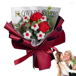 Dekoratif Çiçek Tığ işi çiçek buket gül ayçiçeği el örgü sahte örgü Diy ebedi kuru dekor doğum günü düğün