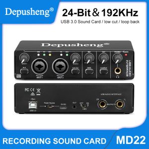 Pegs Audio Arayüzü Depusheng MD22 USB 3.0 Ses kartı İzleme Electy Guitar Live Singing Micro için Canlı Kayıt