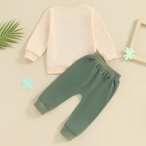 Giyim Setleri İlk St Patricks Day Bebek Bebek Kıyafet Uzun Kollu Sweatshirt Gömlek Üst ve Yonca Pantolon Bahar Giysileri