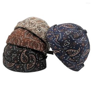 Berets Fashion Men Cashew Print Mütze Hats Streetwear Hip Hop Randloser Hut Japaner Ins Docker Cap Anstellbarer Seemann