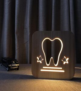 Yaratıcı Ahşap Diş Lambası Yatak Odası Başucu Gece Işık USB Tedarik LED Masa Lambası Hollowedout Küçük Gece Lambası5024812