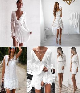 16 Renk Tasarımları Kadın Beyaz Dantel Elbiseler 2021 İlkbahar Yaz Kolsuz Seksi Hollow Out Nakış Günlük Akşam Partisi Elbise Lad9175352