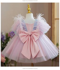 Ruffles Bebek Elbiseleri Kız Çocuk Sequins Düğün için Zarif Prenses Elbise 1-5 YRS Toddler Kızlar Doğum Günü Balo Gowns 240412