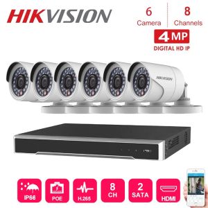 Система 8 Каналы Hikvision Poe NVR Видеарологии с 6 ПК на 4MP IP -камеры Сеть сеть безопасности ночной видения