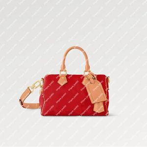 Explosion Hot Women's Speed Y P9 Bandoulier E 25 M24425 Compartimento Principal Red Soft Calfskin com trava dentro de bolsa de bolso com zíper de bolsa de couro polido hardware dourado novo